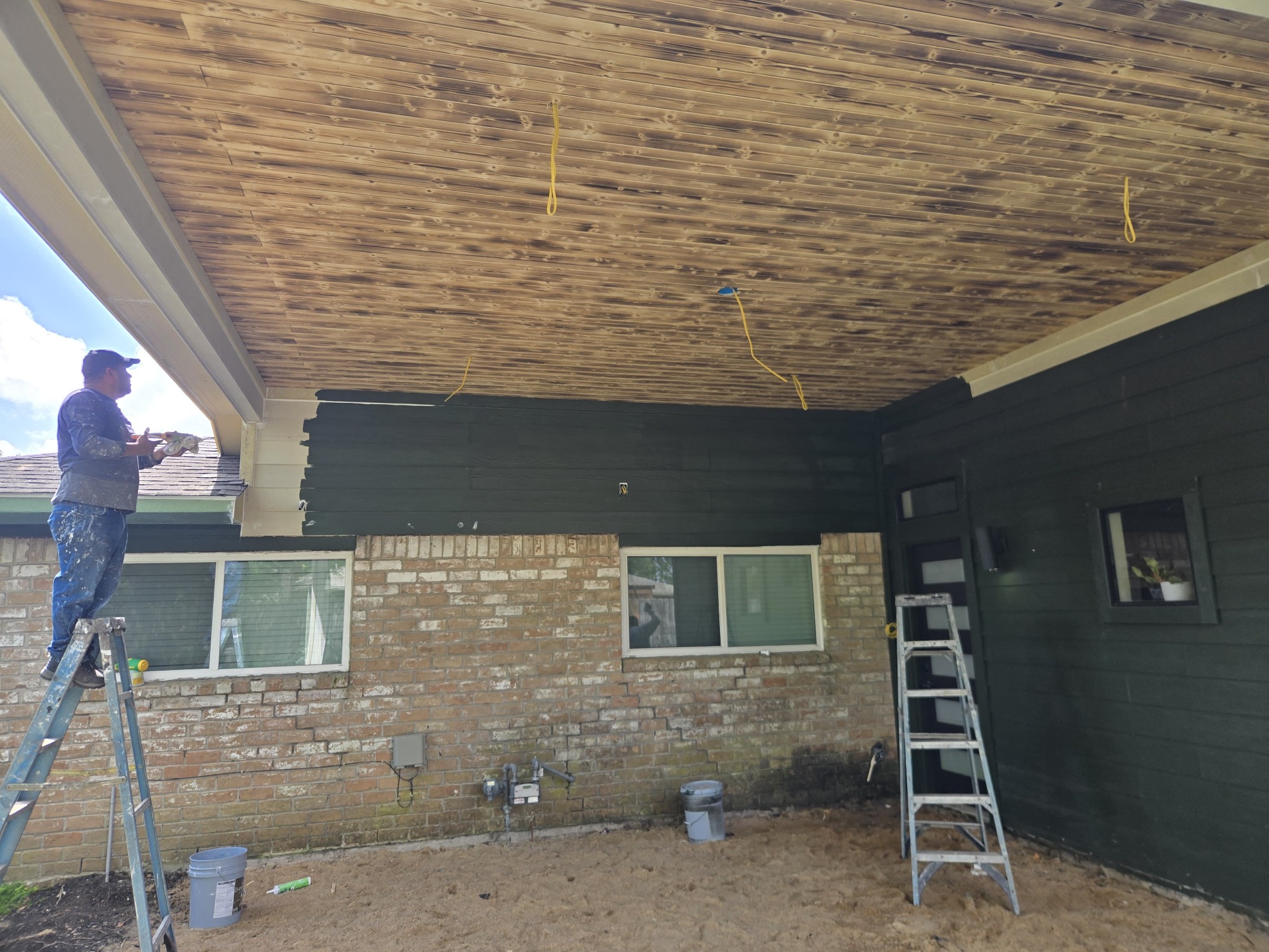 Finished wood patio ceiling